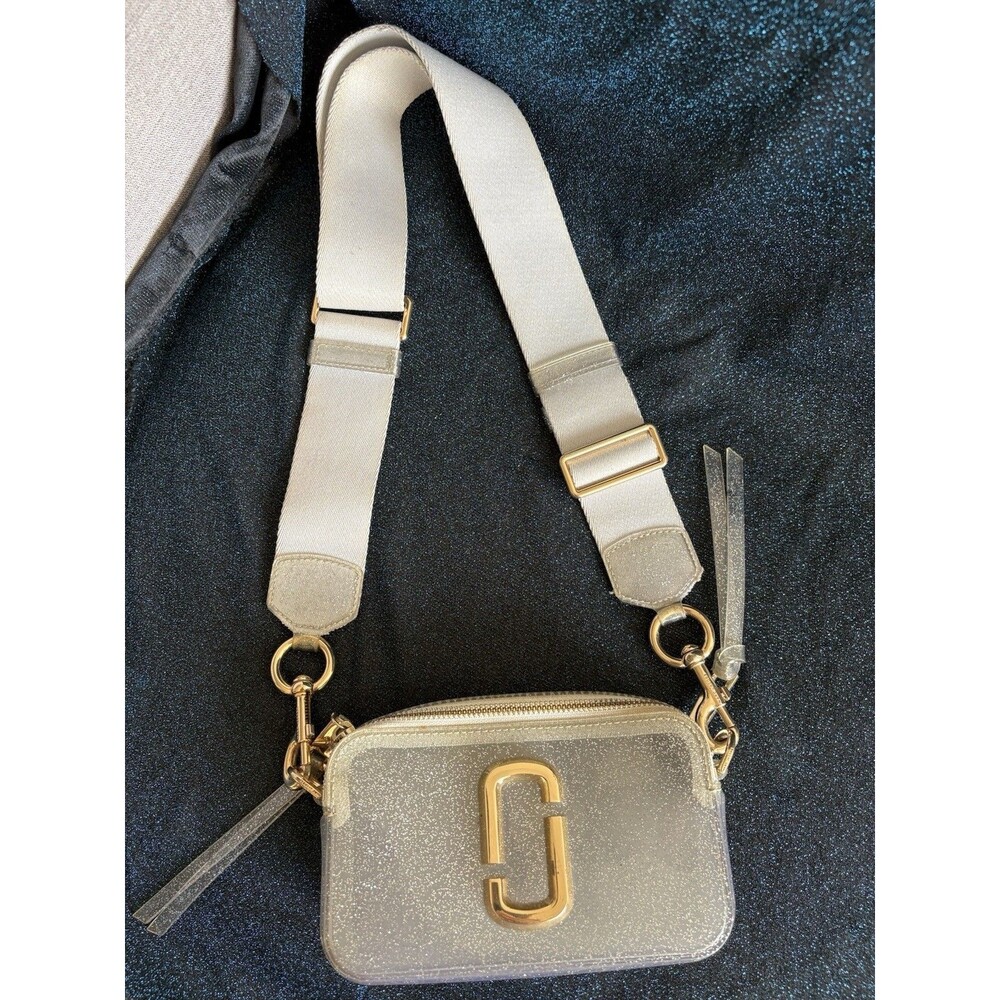 Marc Jacobs Glitter Jelly Snapshot Crossbody Camera Bag Taupe Clear Gold Hardwar